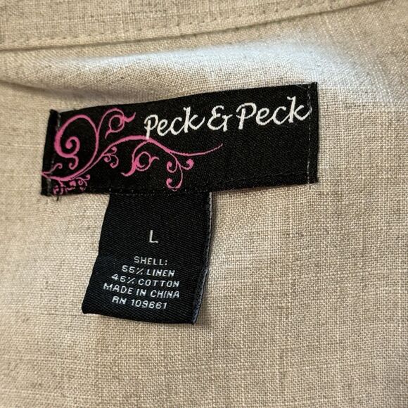 Peck & Peck  Women’s Size Large Linen Blend Open Front Blazer Jacket Top Ivory - Picture 7 of 13